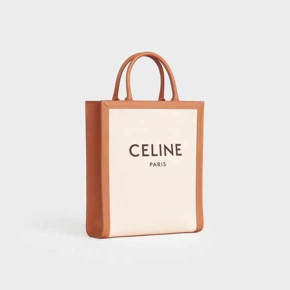 Celine Vertical shopping bag in beige canvas and brown leather - Picture 1 of 13